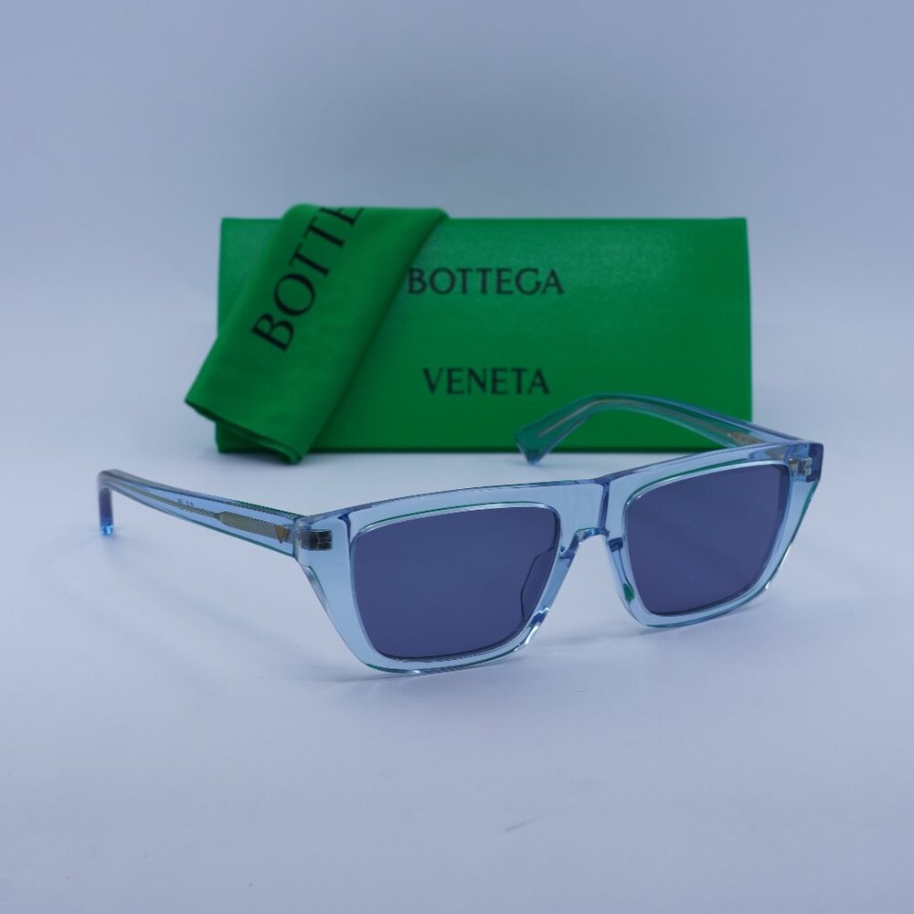 Bottega Veneta BV1291S 003 Rectangle Sunglasses - Transparent Blue/Blue
